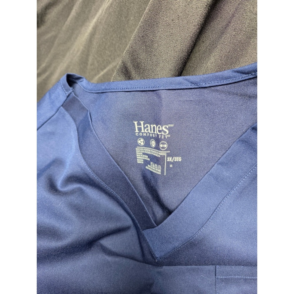 Hanes Comfort Fit Navy Blue V-Neck Scrub Top Women 3X Short Sleeve Pocket